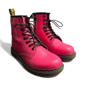 Dr. Martens Delaney Hot Pink Patent Leather Lace Up Boots kids girls Size 3